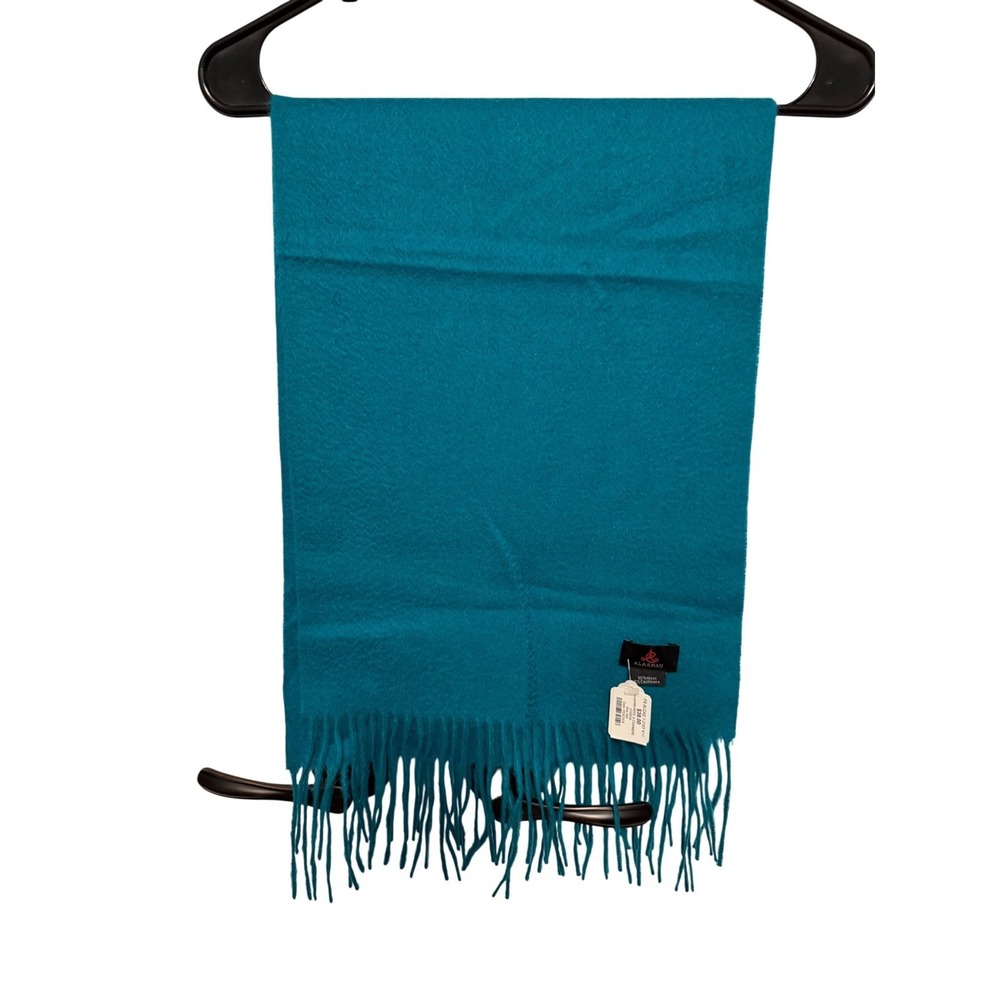 ALASHAN‎ Teal Blue 95% Wool 5% Cashmere Scarf with Fringe 12" x 65" NWT